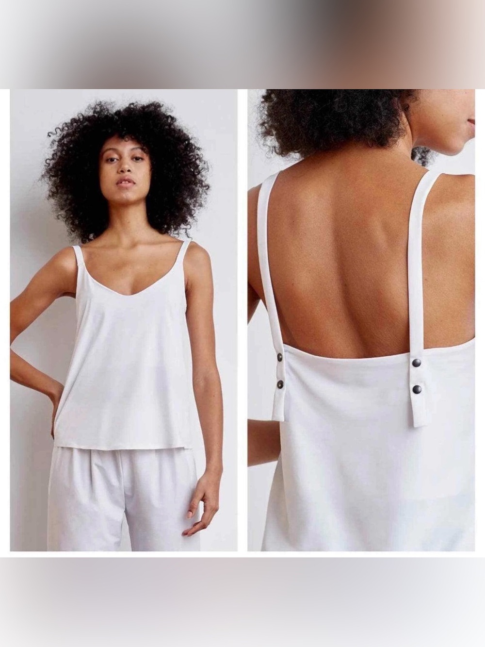 Aday Snap To It Silky White V Neck Tank , size Small